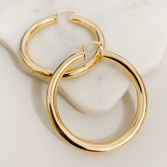 Gold Hoop Earrings 50mm | 18k Gold Plated - Picture 7 of 8
